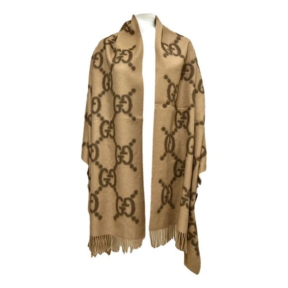 Gucci Wool/Silk Gimire Jumbo Gg Large Logo Fringe Scarf 675876 - Picture 2 of 9